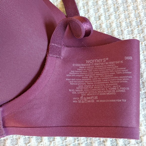Warner’s No Side Effects Wireless T-shirt Bra 36B - Merlot NWOT - Picture 2 of 6
